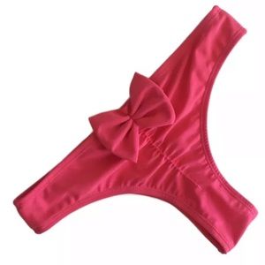 Watermelon pink bow thong ruched bikini swimsuit bottoms cheeky beach party r2